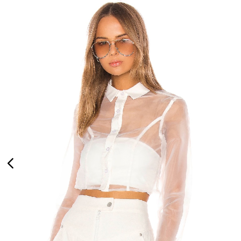 NWT Superdown Helena Revolve sheer mesh button down crop top